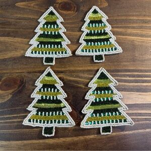 Pier 1 Imports Beaded Holiday Christmas Tree Coasters Drink Holders Set of 4 EUC